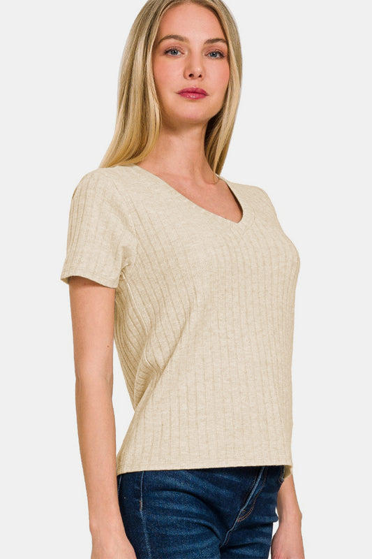 Zenana Ribbed Short Sleeve T-Shirt - Classique Collection