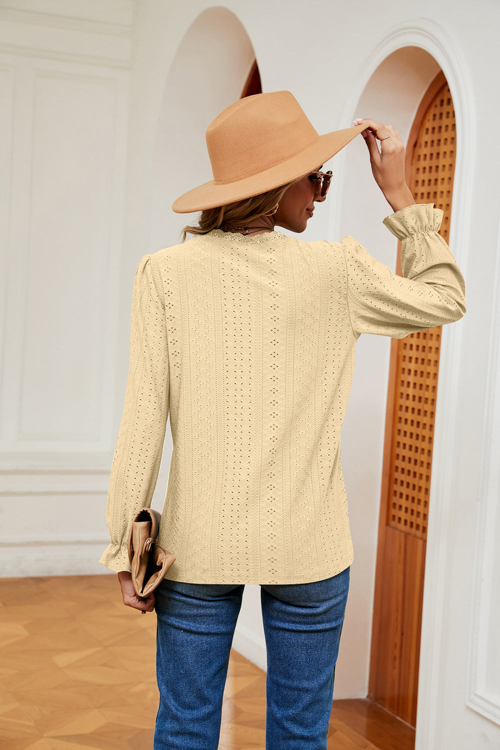 V-Neck Flounce Sleeve Blouse - Classique Collection