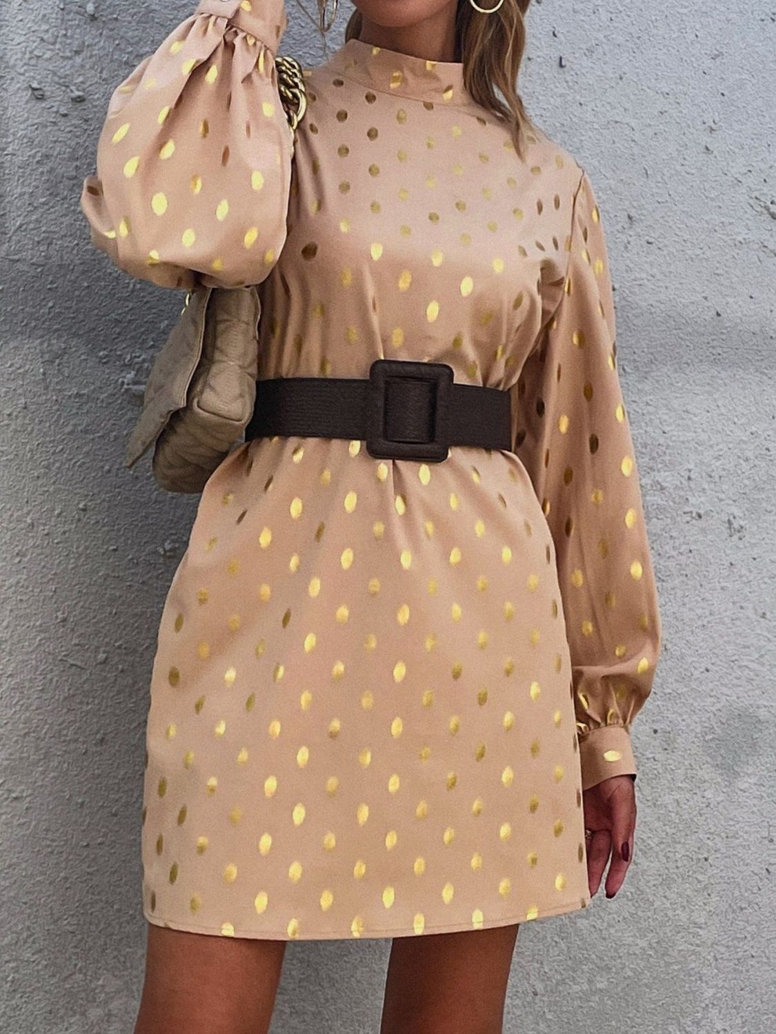Printed Mock Neck Long Sleeve Mini Dress - Classique Collection