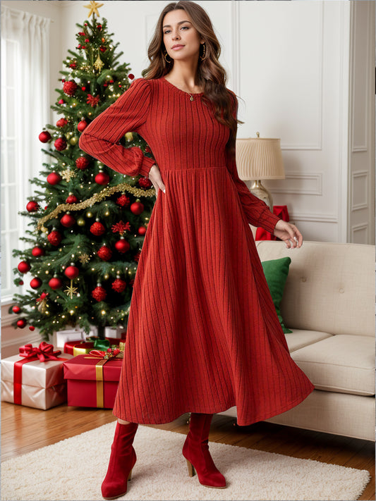 Ribbed Round Neck Long Sleeve Dress - Classique Collection