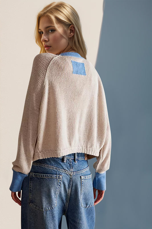 Double Take Contrast Button Up Long Sleeve Cardigan - ClassiQ