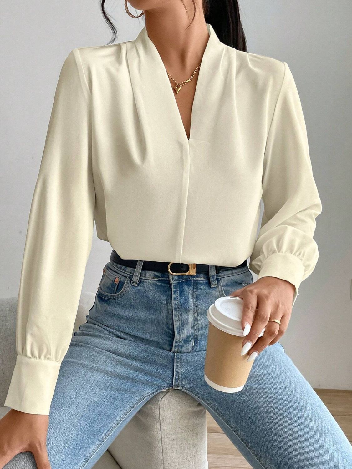 V Neck Long Sleeve Top - Classique Collection