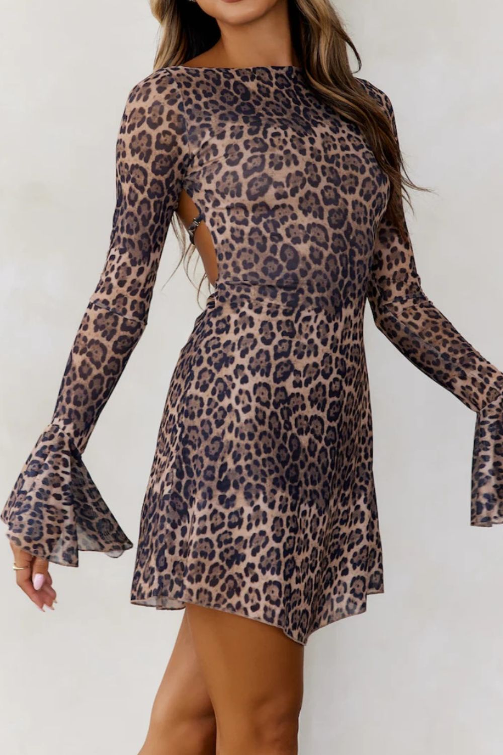 Backless Leopard Flare Sleeve Dress - Classique Collection