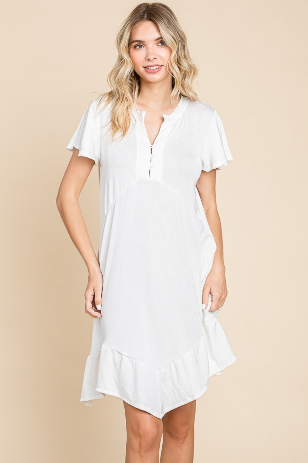 Culture Code Full Size Short Sleeve Ruffled Asymmetric Hem Dress - Classique Collection