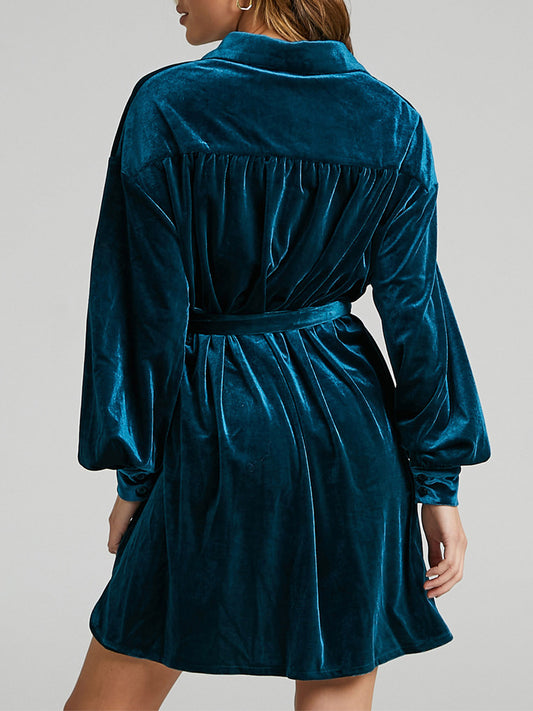 Collared Neck Button Down Long Sleeve Mini Dress - Classique Collection