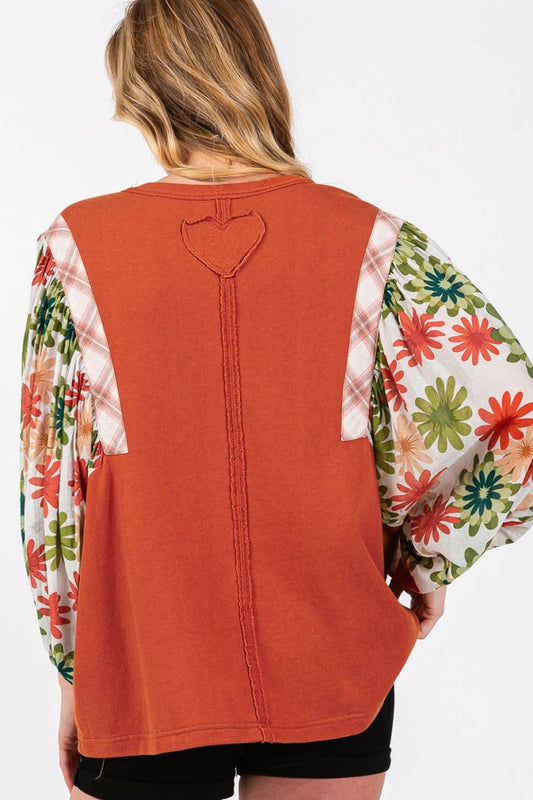 Printed Round Neck Balloon Sleeve Blouse - Classique Collection