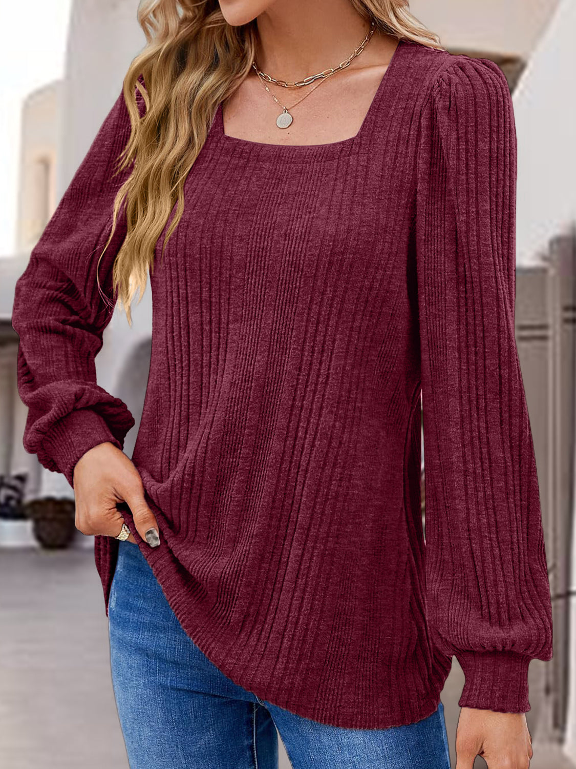 Square Neck Long Sleeve Top - Classique Collection
