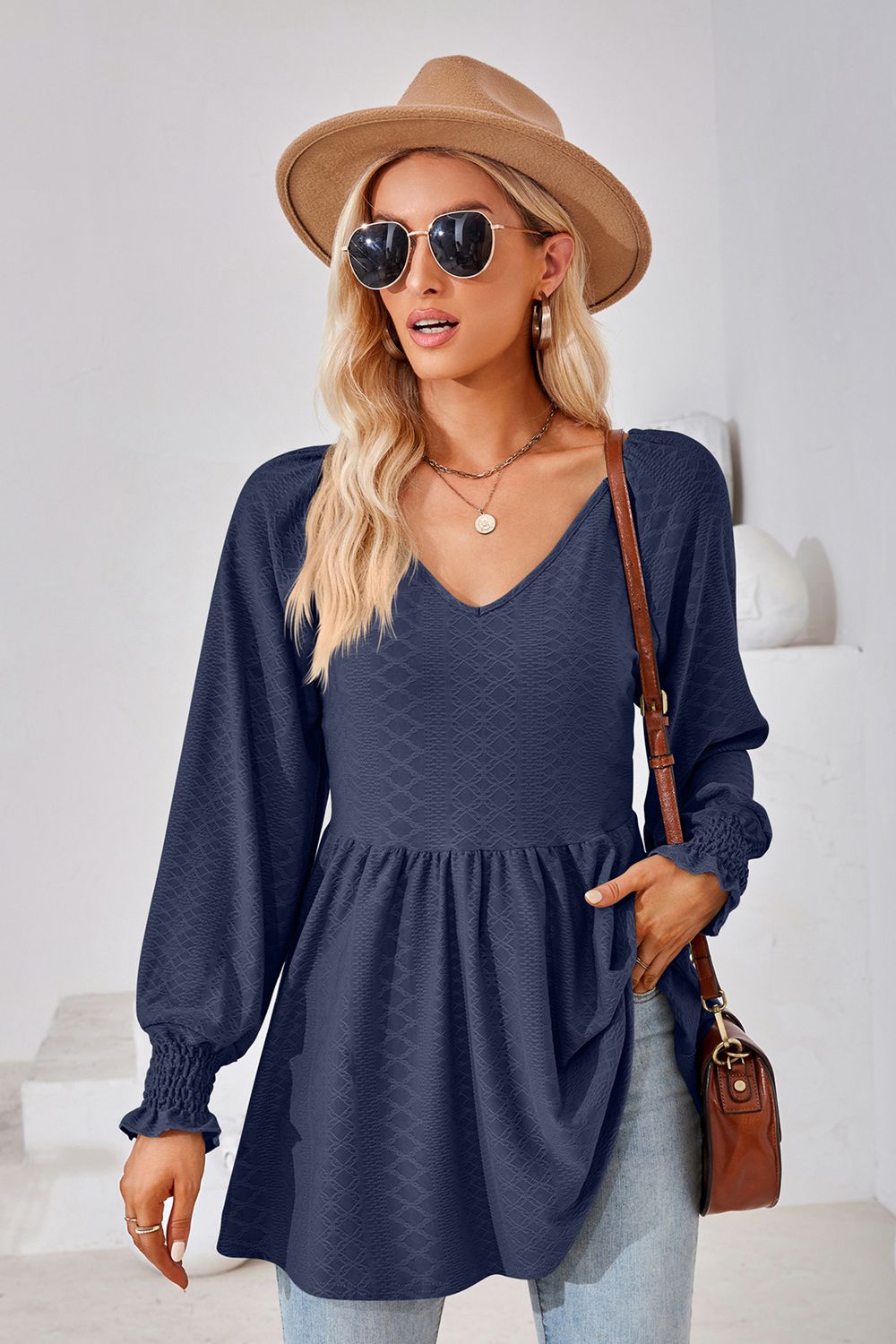 V-Neck Lantern Sleeve Blouse - Classique Collection