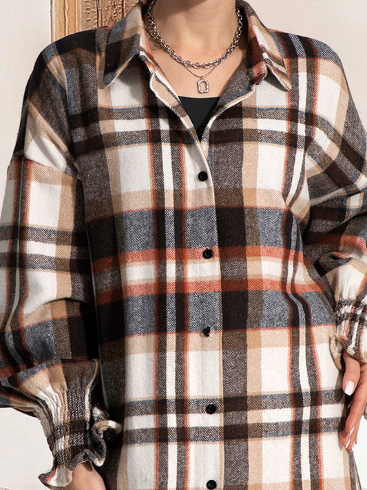 FAM-FAM Button Up Plaid Long Sleeve Shirt Dress - Classique Collection