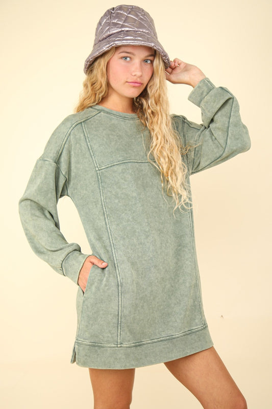 VERY J Mineral Washed Oversized Sweatshirt Mini Dress - Classique Collection