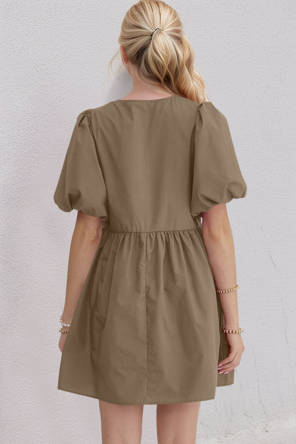 Oh Bow Ruched Puff Sleeve Mini Dress - Classique Collection