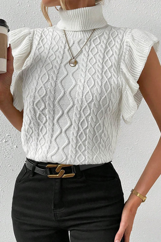 Cable-Knit Turtleneck Cap Sleeve Sweater - Classique Collection
