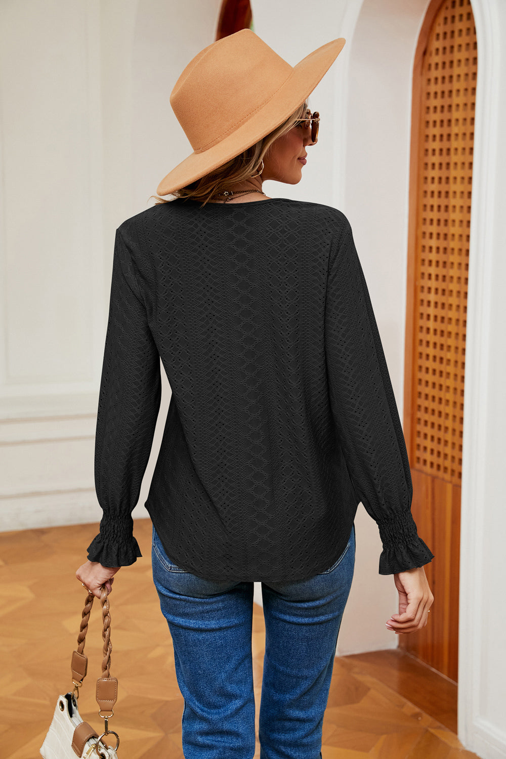 Contrast Flounce Sleeve Blouse - Classique Collection
