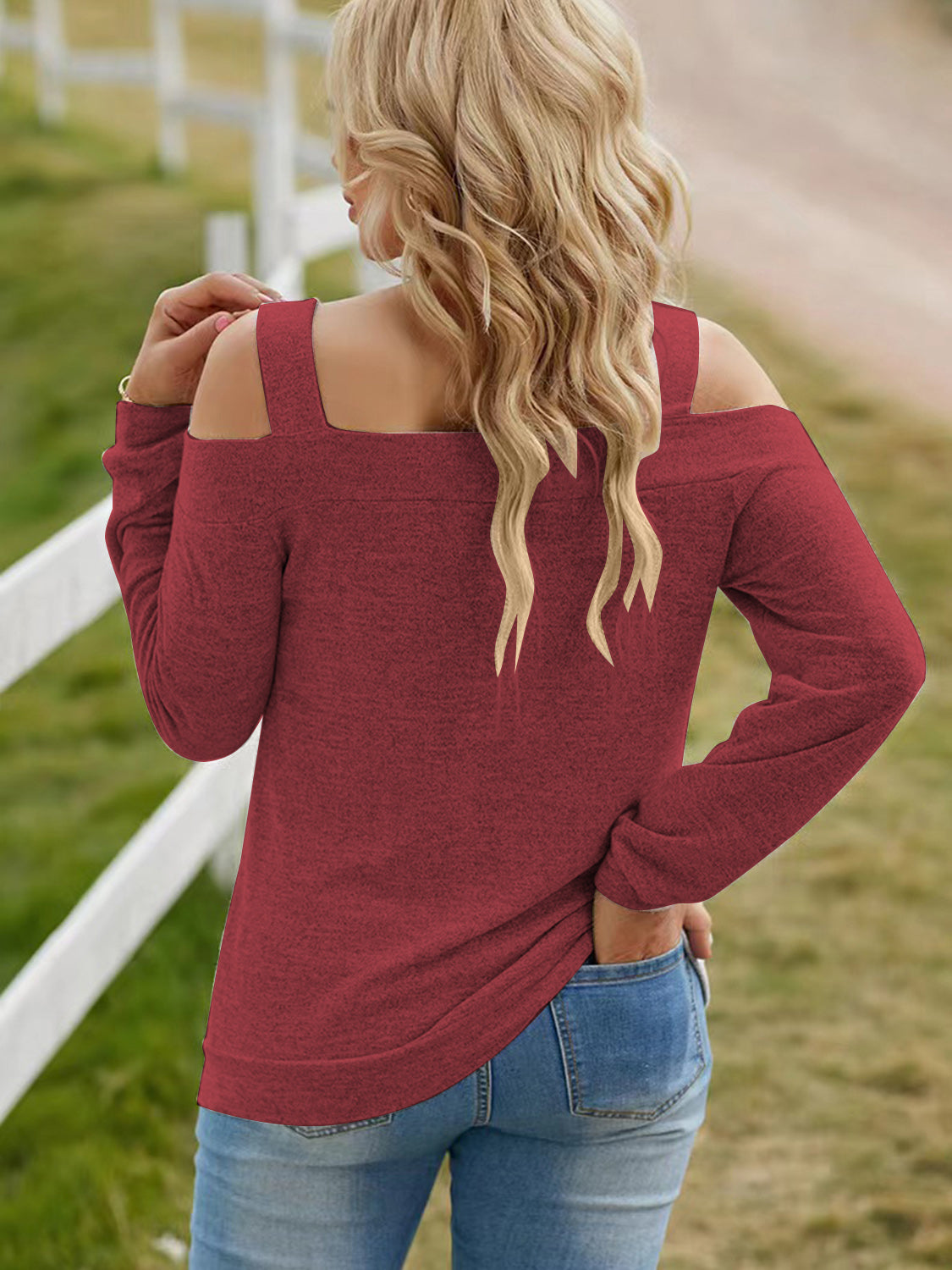 Full Size Cutout Cold Shoulder Blouse - Classique Collection