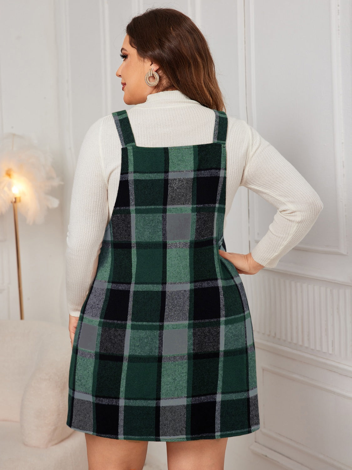Honey Plus Size Plaid Wide Strap Overall Dress - Classique Collection