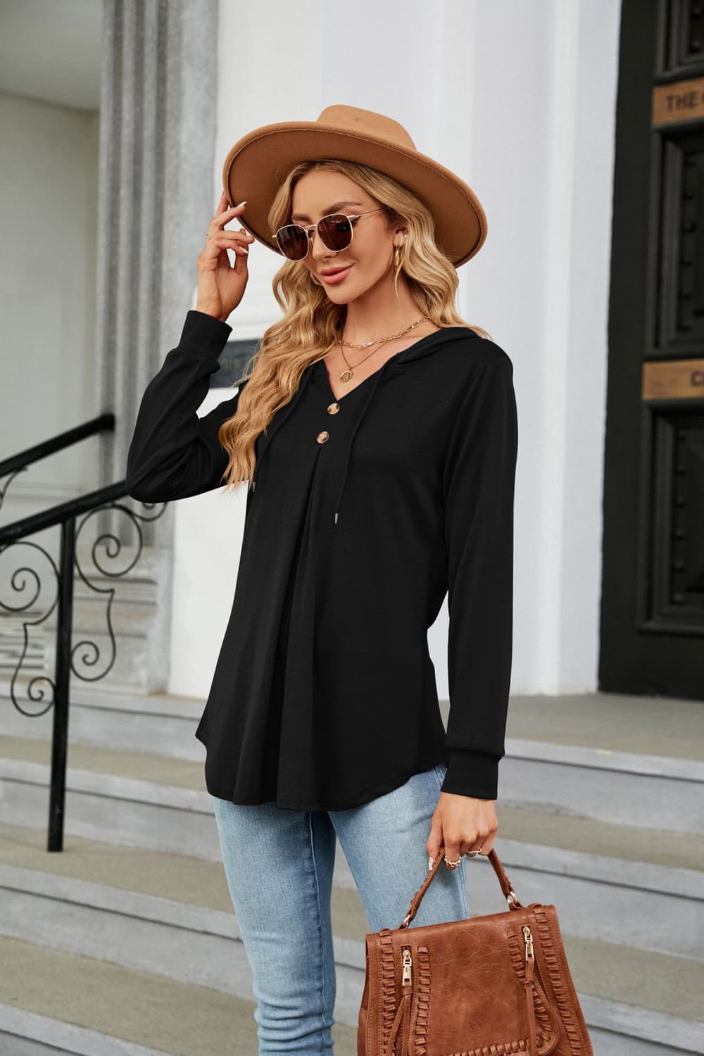 Long Sleeve Hooded Blouse - Classique Collection