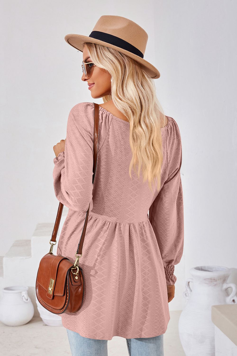 V-Neck Lantern Sleeve Blouse - Classique Collection