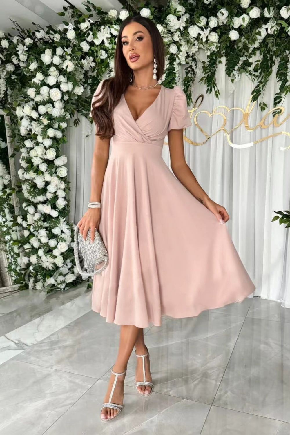 Surplice Puff Sleeve Midi Dress - Classique Collection