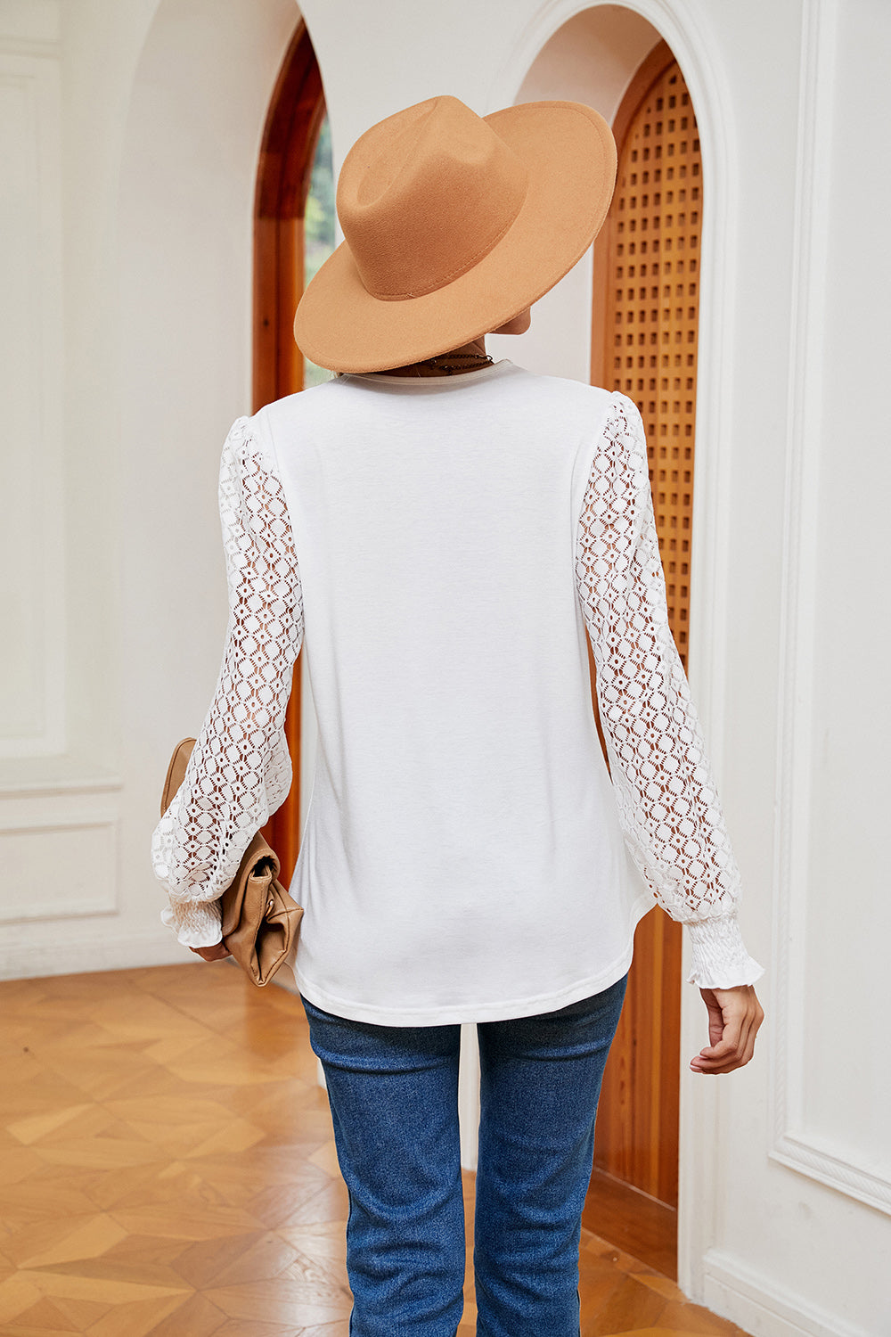 Contrast V-Neck Long Sleeve Blouse - Classique Collection
