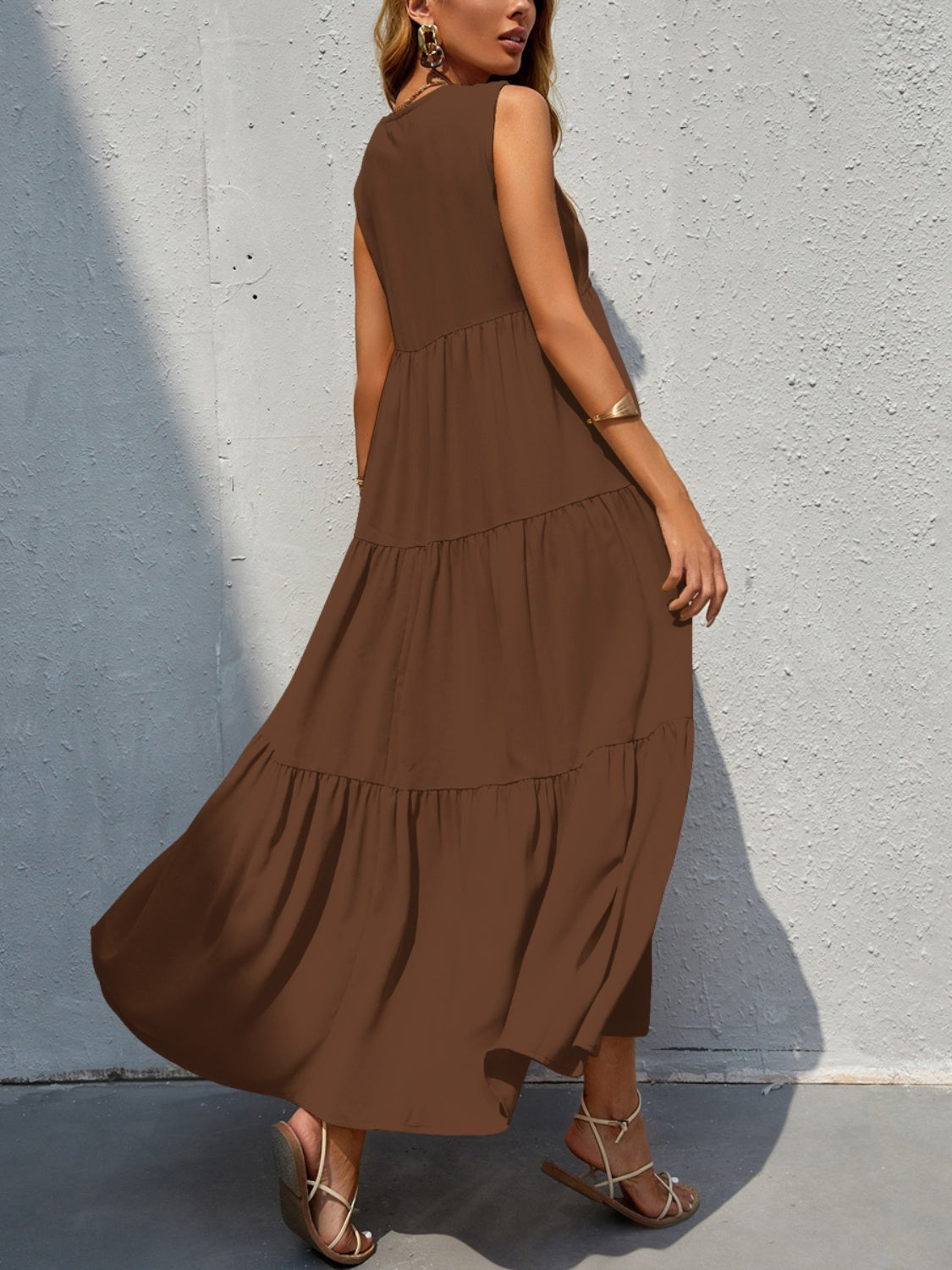 FAM-FAM Tiered V-Neck Sleeveless Dress - Classique Collection
