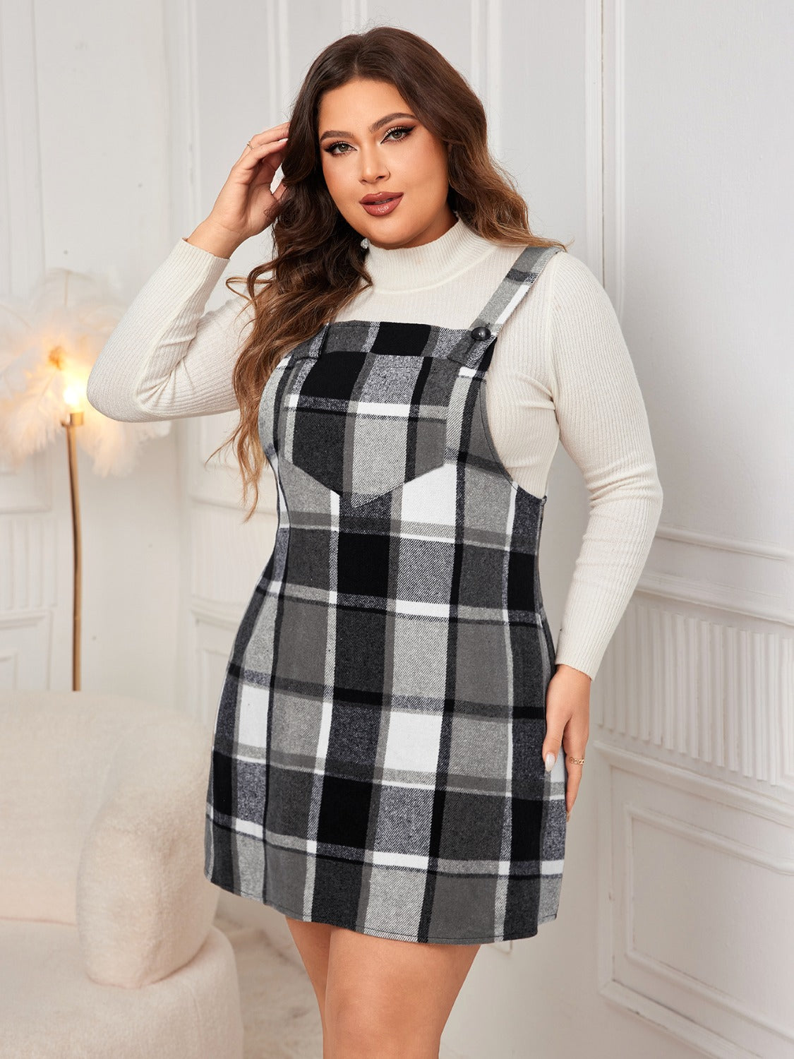 Honey Plus Size Plaid Wide Strap Overall Dress - Classique Collection