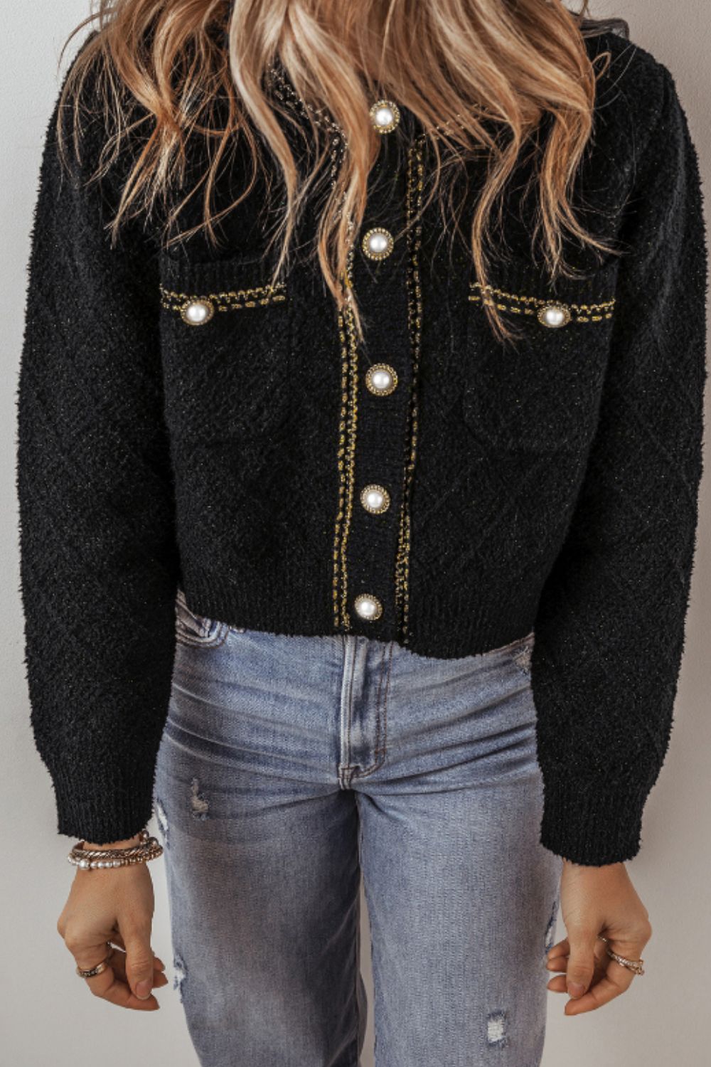 Round Neck Button Up Long Sleeve Cardigan - ClassiQ