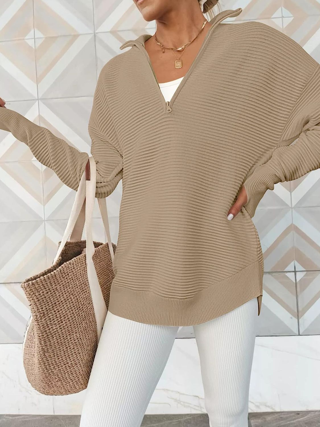 Half Zip Long Sleeve Knit Top - ClassiQ
