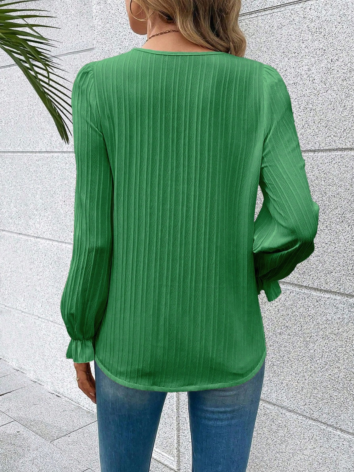 V-Neck Lace Detail Flounce Sleeve Blouse - Classique Collection