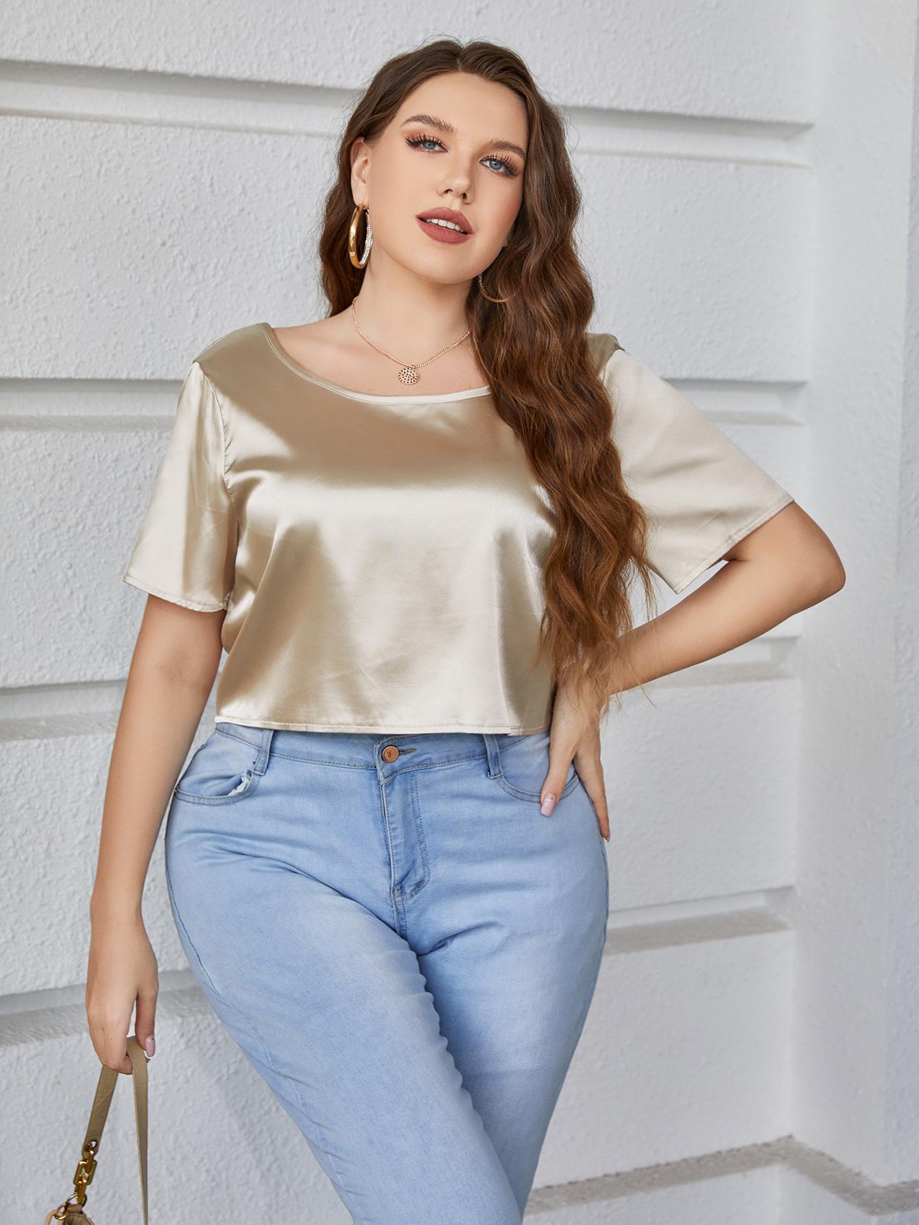 Plus Size Short Sleeve Tie Back Blouse - Classique Collection