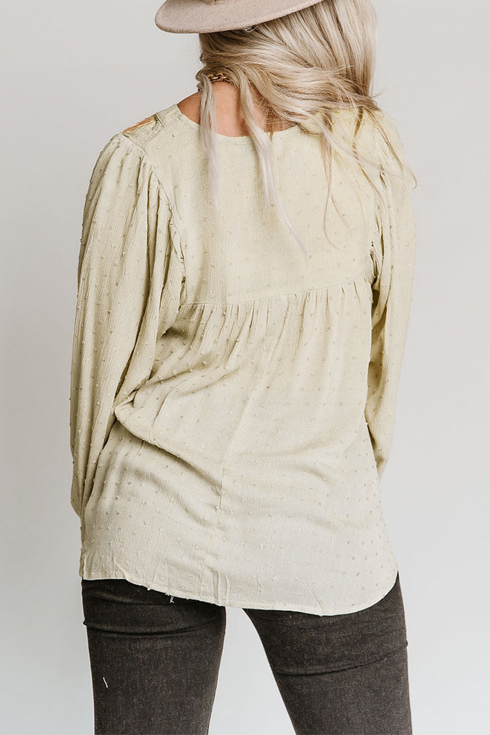 Notched Neck Swiss Dot Blouse - Classique Collection