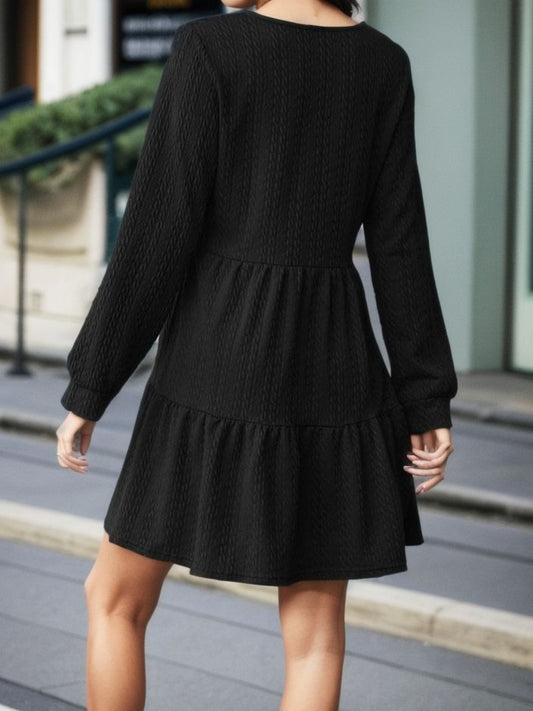 V-Neck Long Sleeve Mini Dress - Classique Collection