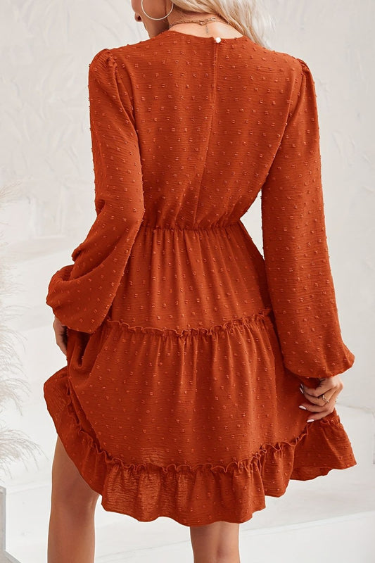 Lace Detail Swiss Dot Round Neck Mini Dress - ClassiQ