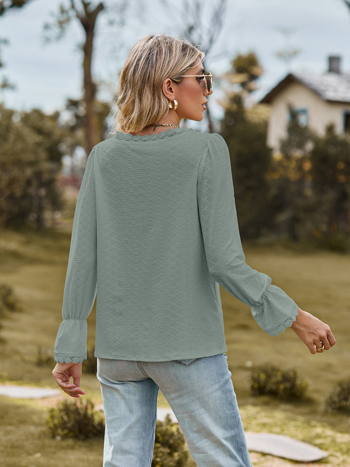 V-Neck Flounce Sleeve Blouse - Classique Collection
