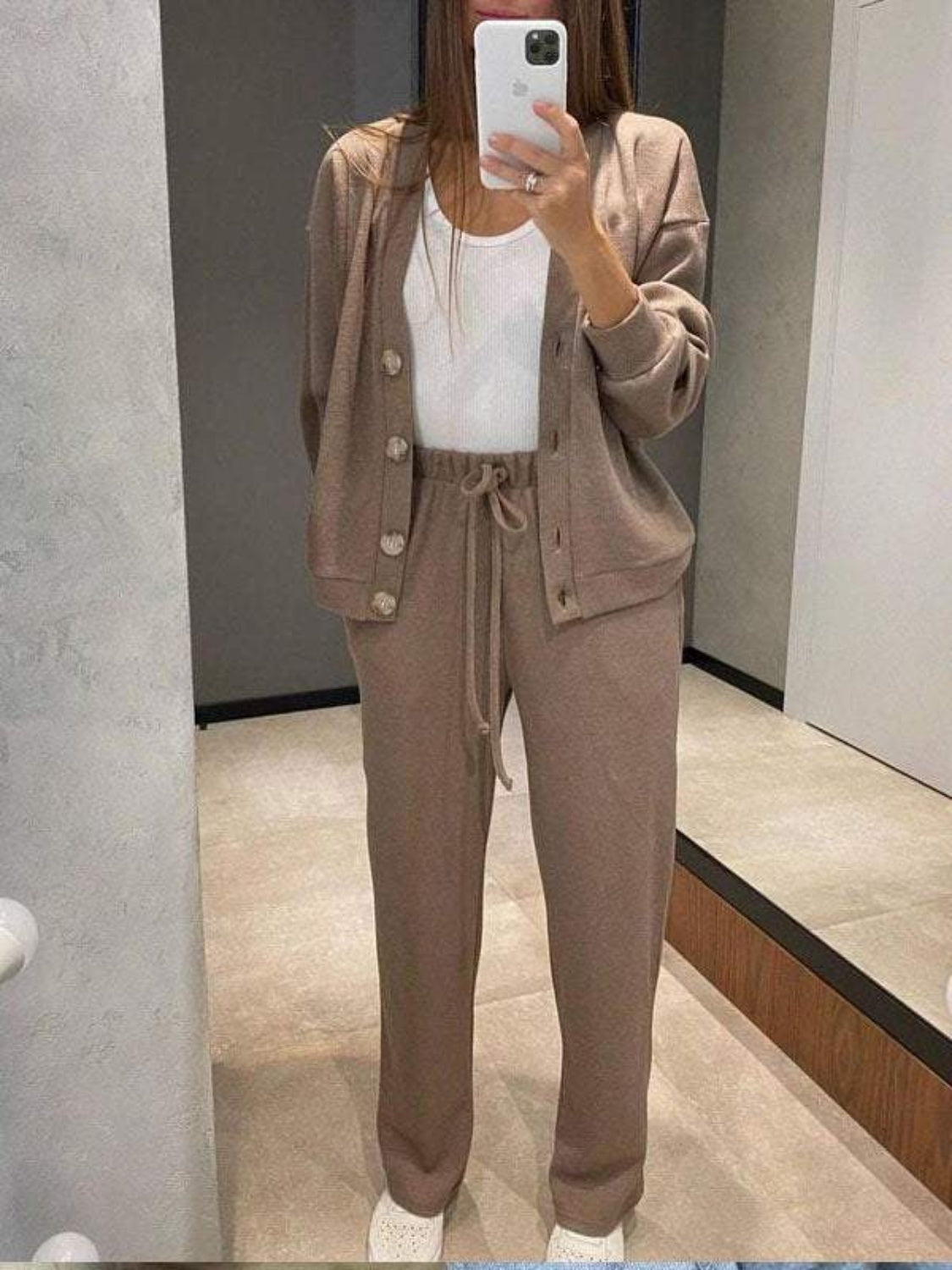 Full Size Button Up Long Sleeve Top and Pants Set - ClassiQ