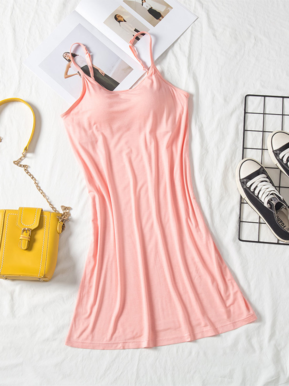 Round Neck Spaghetti Strap Cami Dress with Bra - Classique Collection