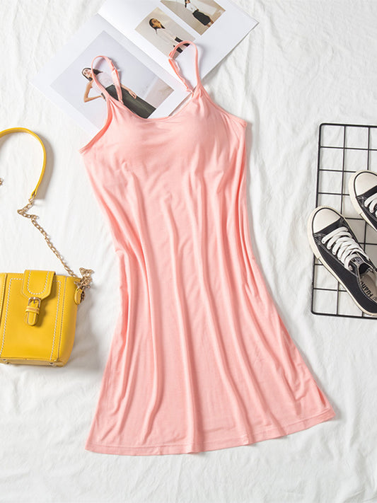 Round Neck Spaghetti Strap Cami Dress with Bra - Classique Collection