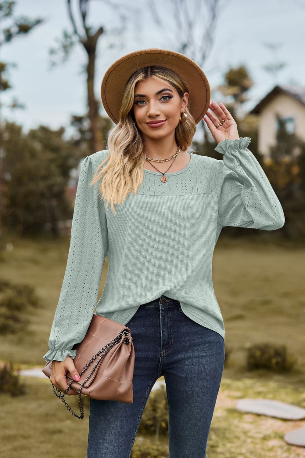 Round Neck Puff Sleeve Blouse - Classique Collection