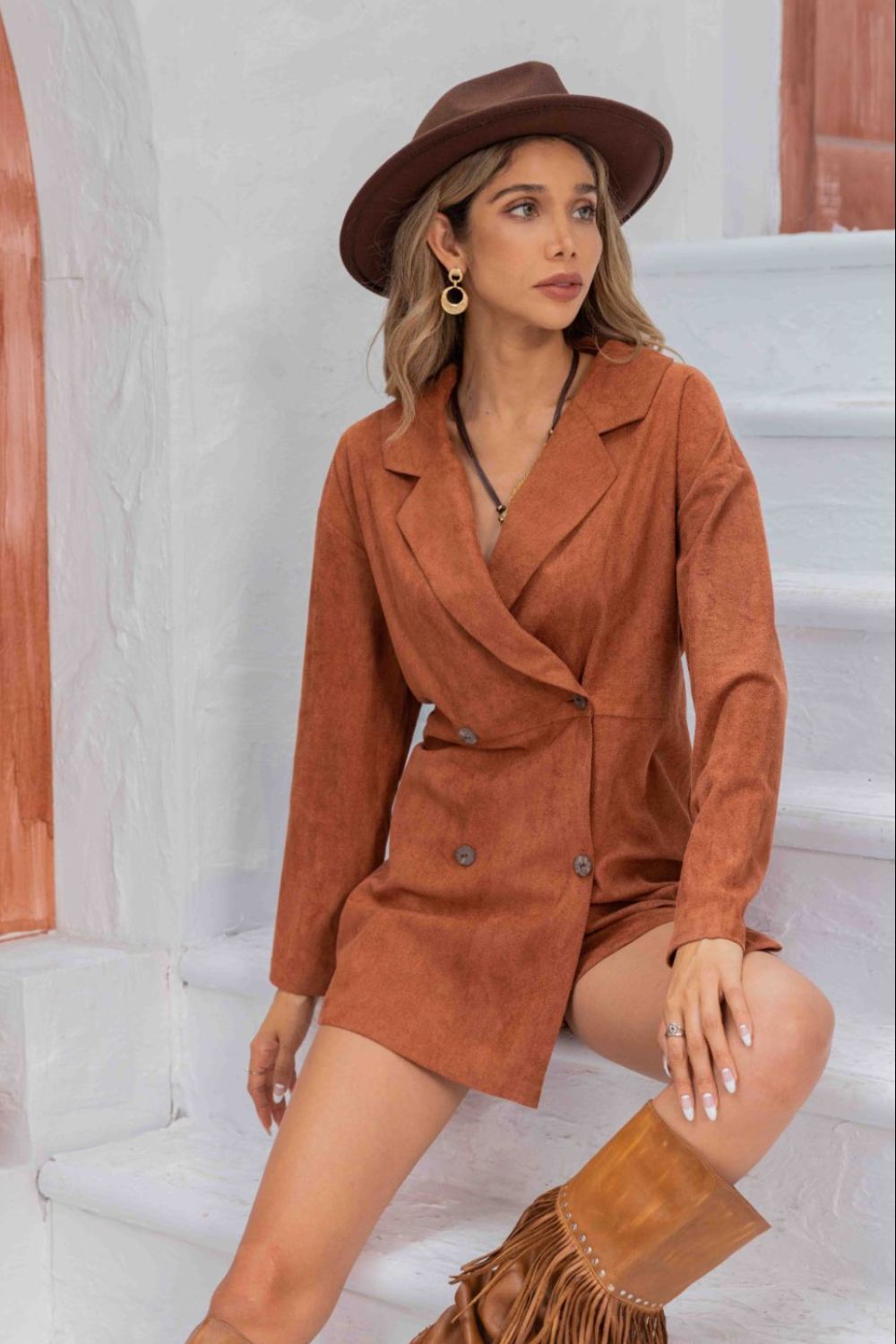 Lapel Collar Long Sleeve Romper - Classique Collection