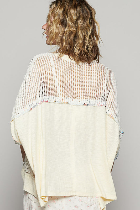 POL Hollow Out Floral Half Sleeve Knit Top - Classique Collection