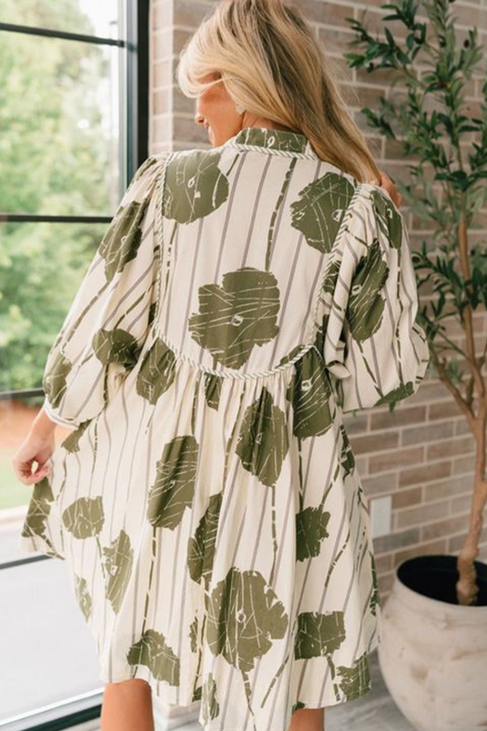 Printed Tie Neck Three-Quarter Sleeve Mini Dress - Classique Collection
