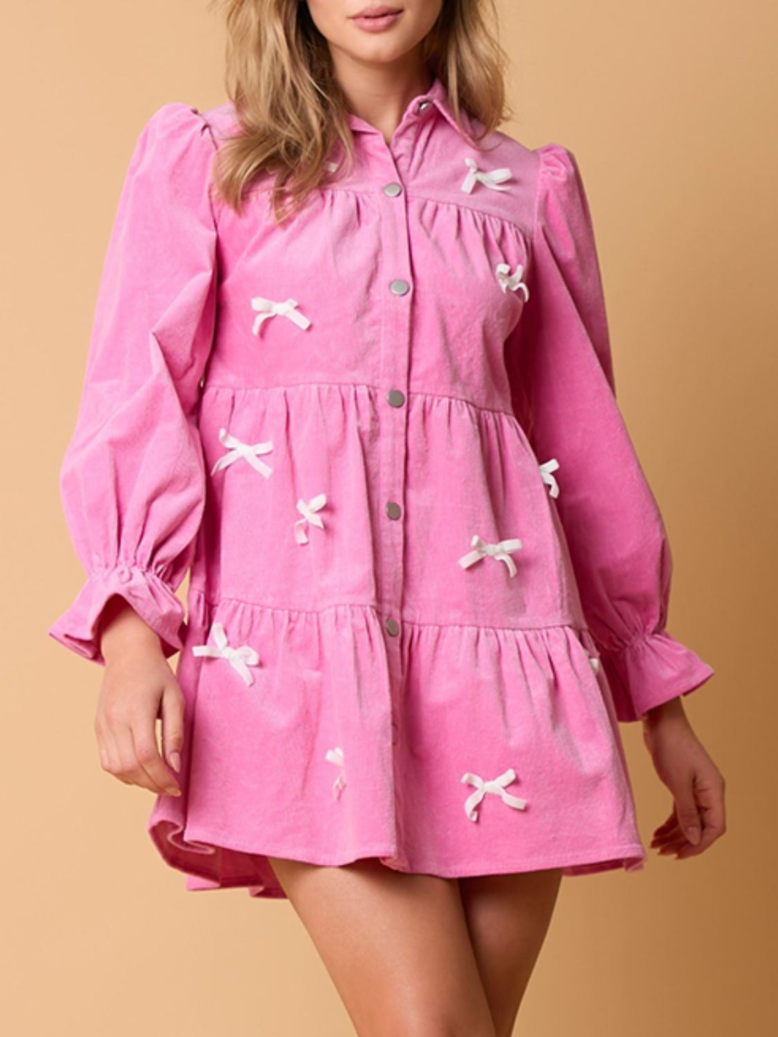 Collared Neck Flounce Sleeve Mini Dress - Classique Collection