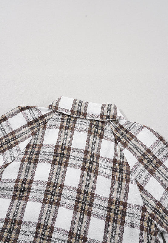 Full Size Plaid Collared Neck Balloon Sleeve Mini Shirt Dress - Classique Collection