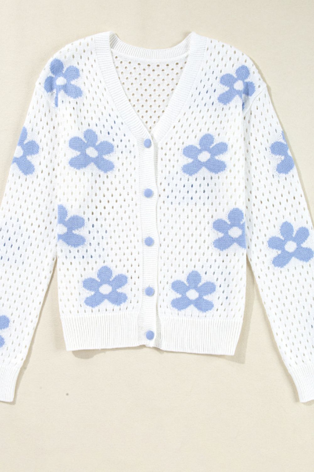 Flower Hollowed Out Button Down Long Sleeve Cardigan - Classique Collection