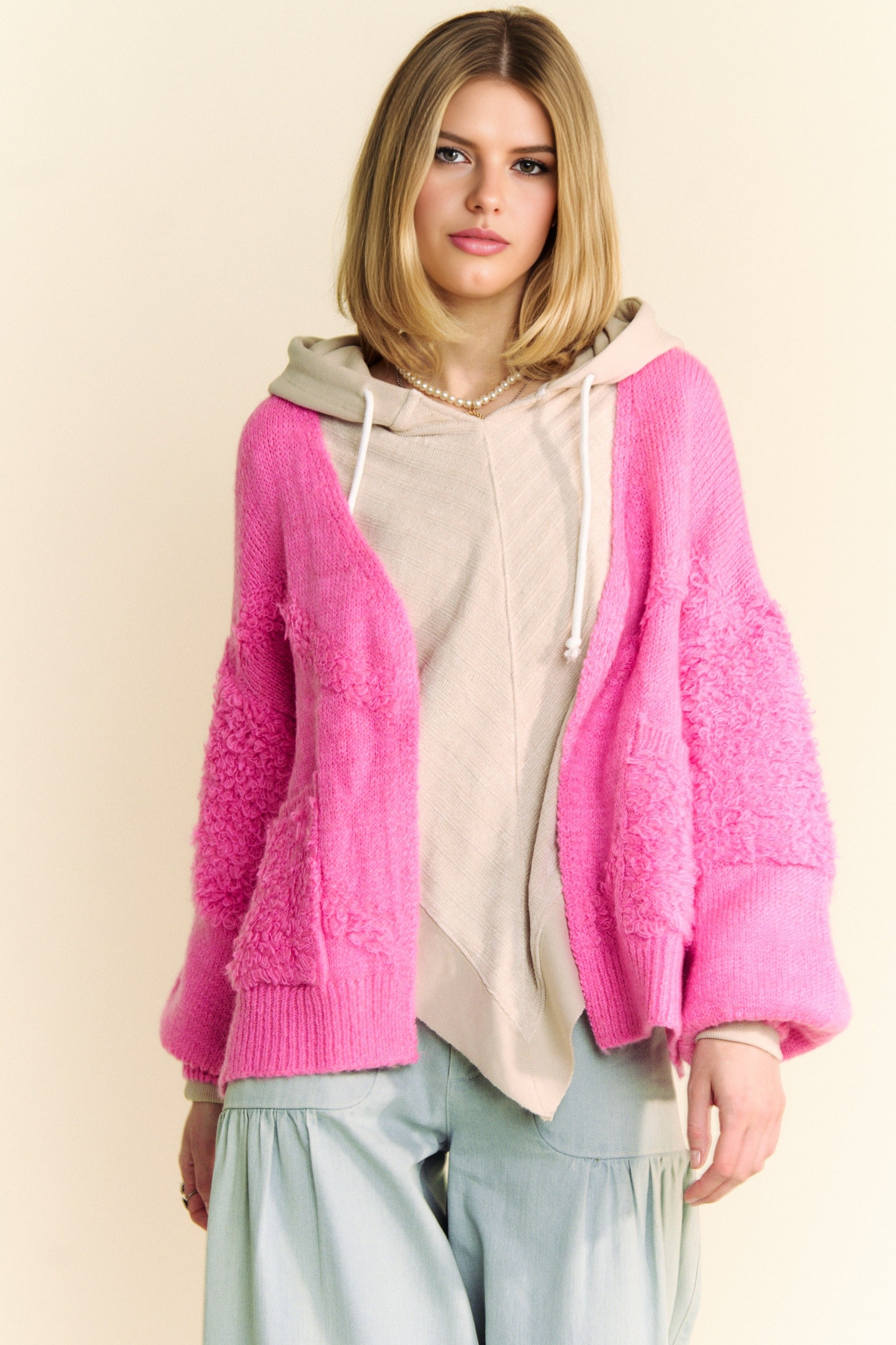 Davi & Dani Side Slit Open Front Long Sleeve Cardigan - Classique Collection