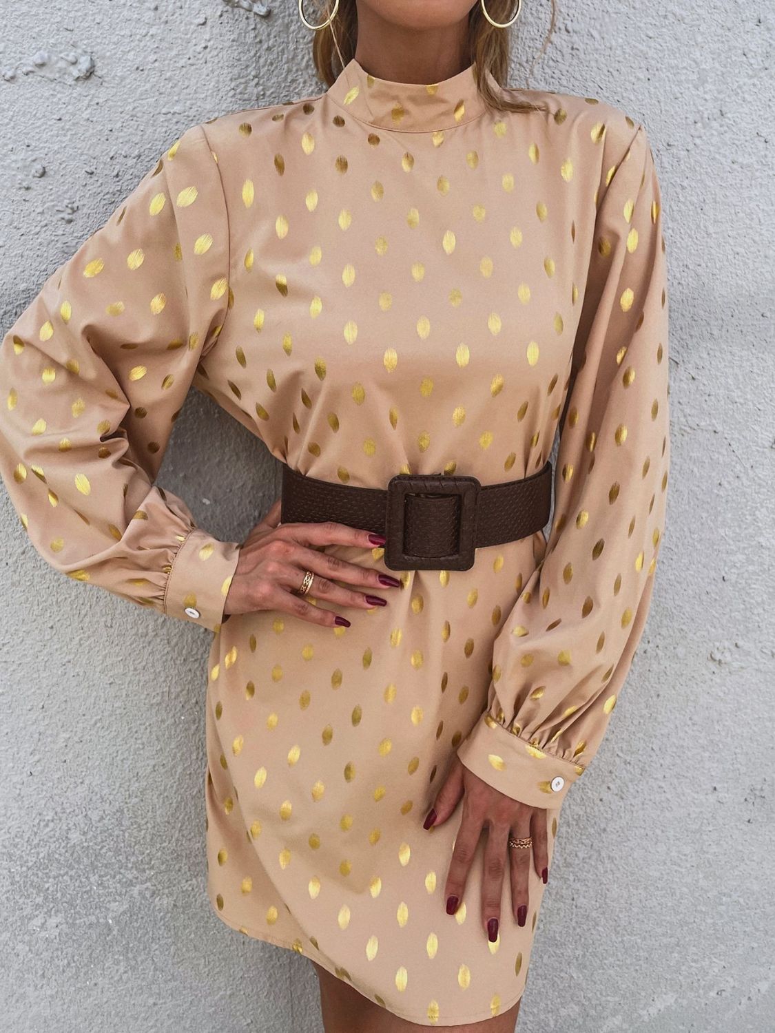 Printed Mock Neck Long Sleeve Mini Dress - Classique Collection