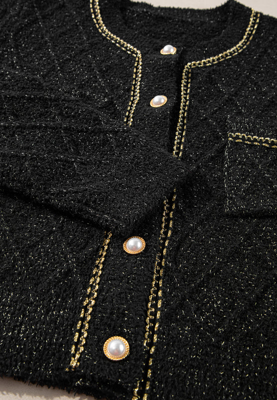 Round Neck Button Up Long Sleeve Cardigan - ClassiQ