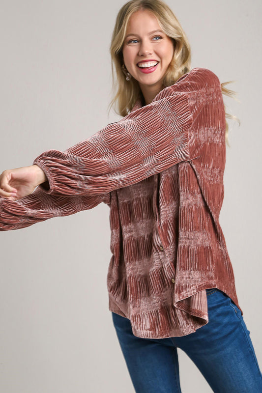 Umgee Ruched Tiered Button Up Shirt - Classique Collection
