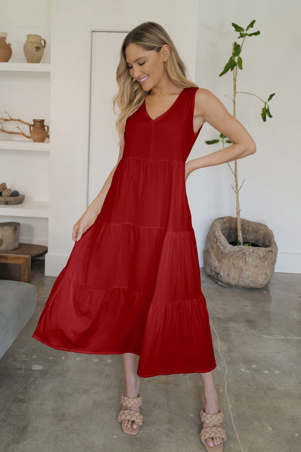 FAM-FAM Tiered V-Neck Sleeveless Dress - Classique Collection