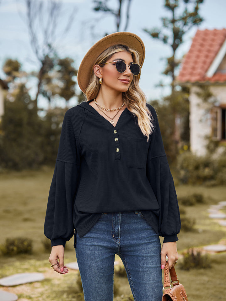 Dropped Shoulder Button-Down Hoodie - Classique Collection