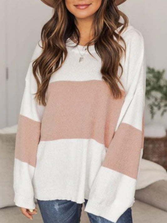 Color Block Round Neck Long Sleeve Sweater - Classique Collection
